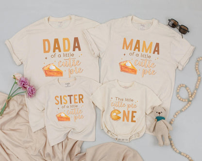 Retro Cutie Pie Matching Family Birthday Shirts First Thanksgiving Fall Mom Dad Sister Brown Orange Pumpkin Pie Design