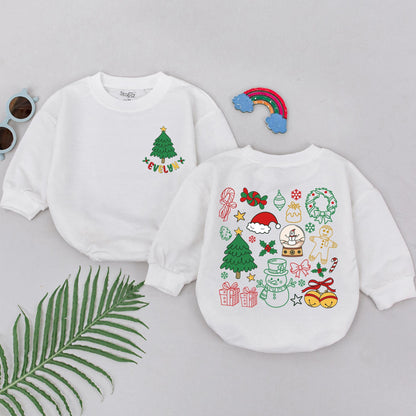 Personalized Evelyn's 1st Christmas Romper, Festive Baby Outfit, Holiday Bodysuit, Whimsical Xmas Clothes, Baby Shower Gift, Red Green Gold, Newborn Winter