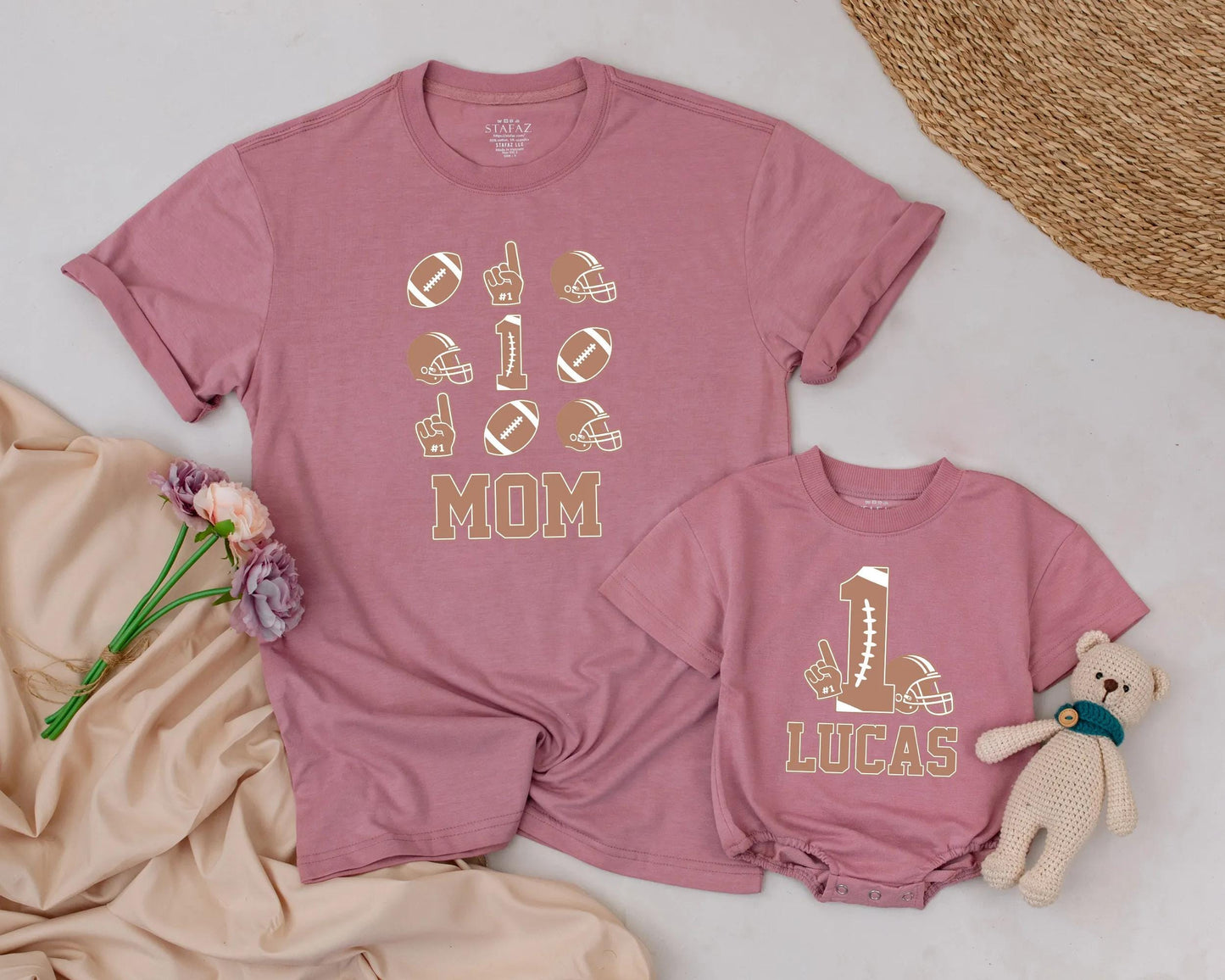 Matching Custom Football Family Birthday Shirts for Toddler Boy 1st Birthday Helmets Names Big 1 Hand Design