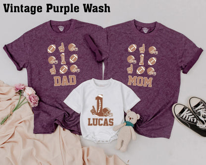 Matching Custom Football Family Birthday Shirts for Toddler Boy 1st Birthday Helmets Names Big 1 Hand Design