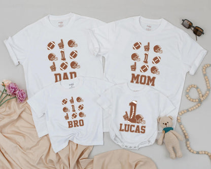 Matching Custom Football Family Birthday Shirts for Toddler Boy 1st Birthday Helmets Names Big 1 Hand Design