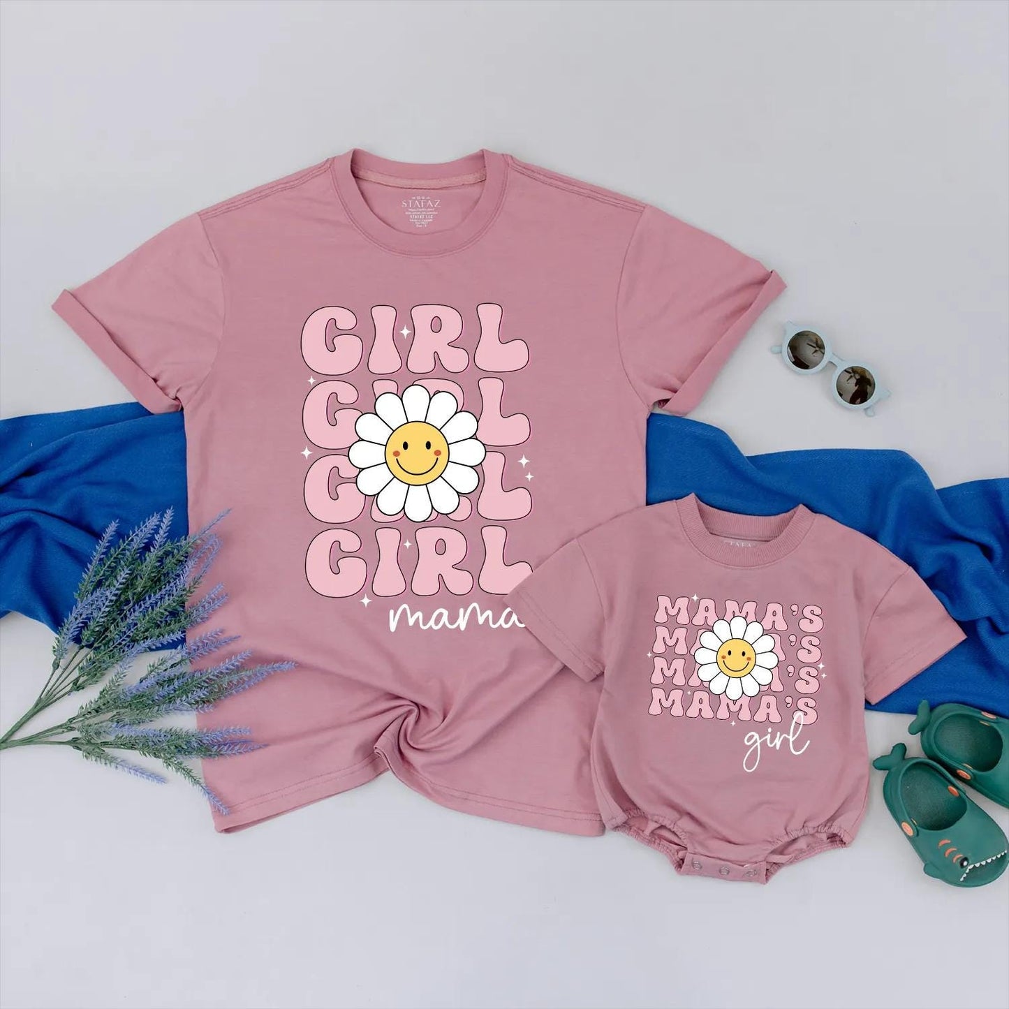 Mama and Mini Daisy Flower Matching Shirts Cute Pink Retro Mom Baby Outfits Mother's Day Gift