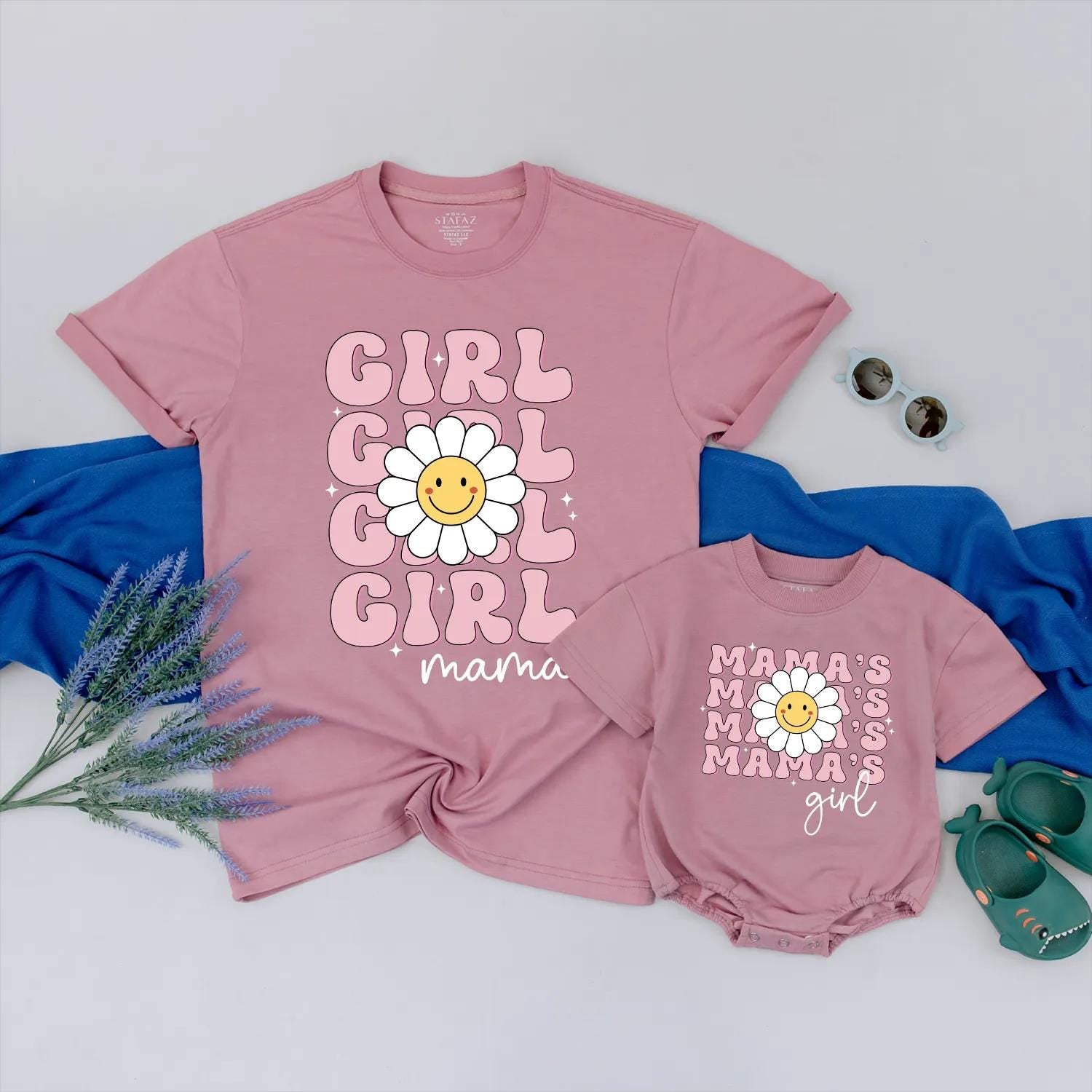 Mama and Mini Daisy Flower Matching Shirts Cute Pink Retro Mom Baby Outfits Mother's Day Gift