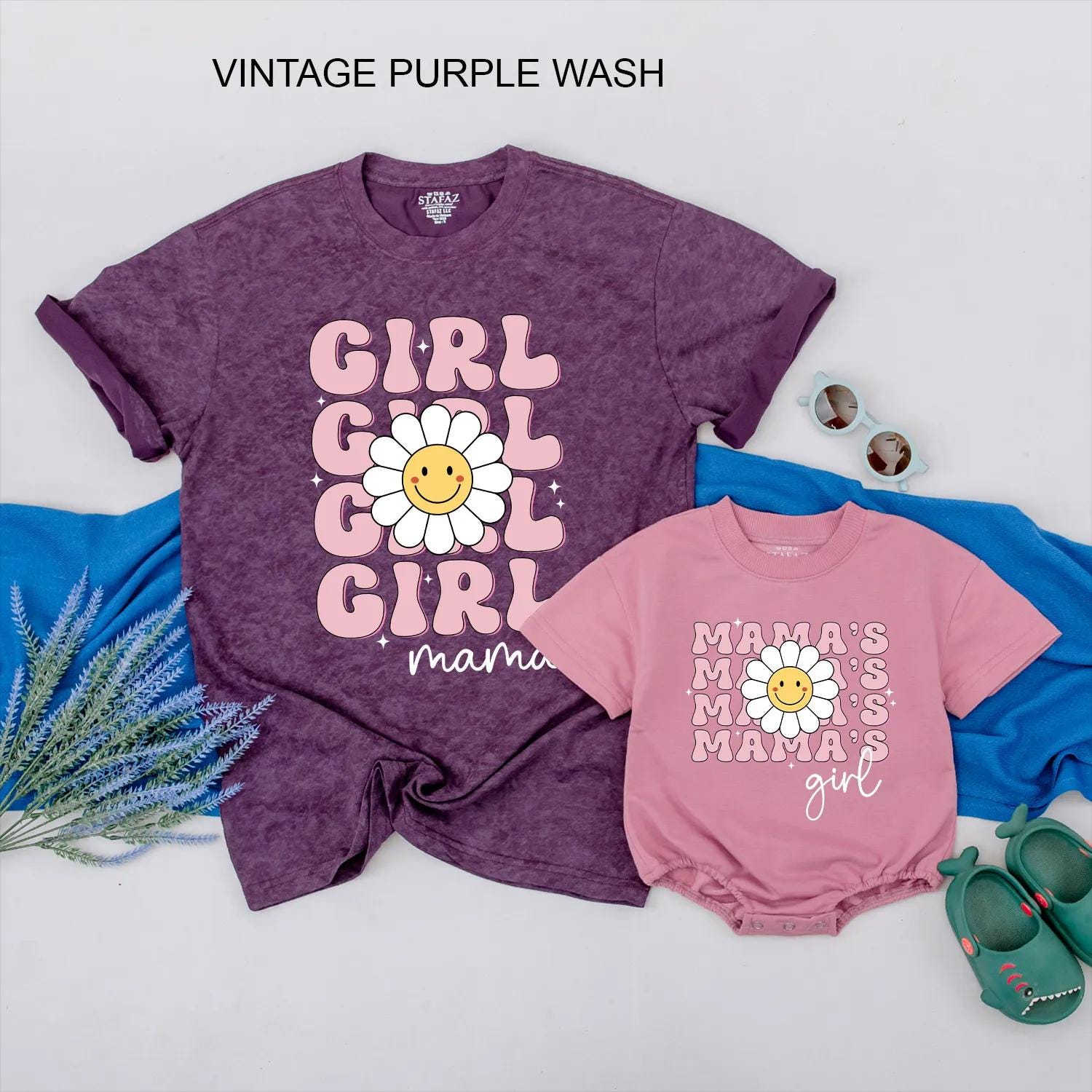 Mama and Mini Daisy Flower Matching Shirts Cute Pink Retro Mom Baby Outfits Mother's Day Gift