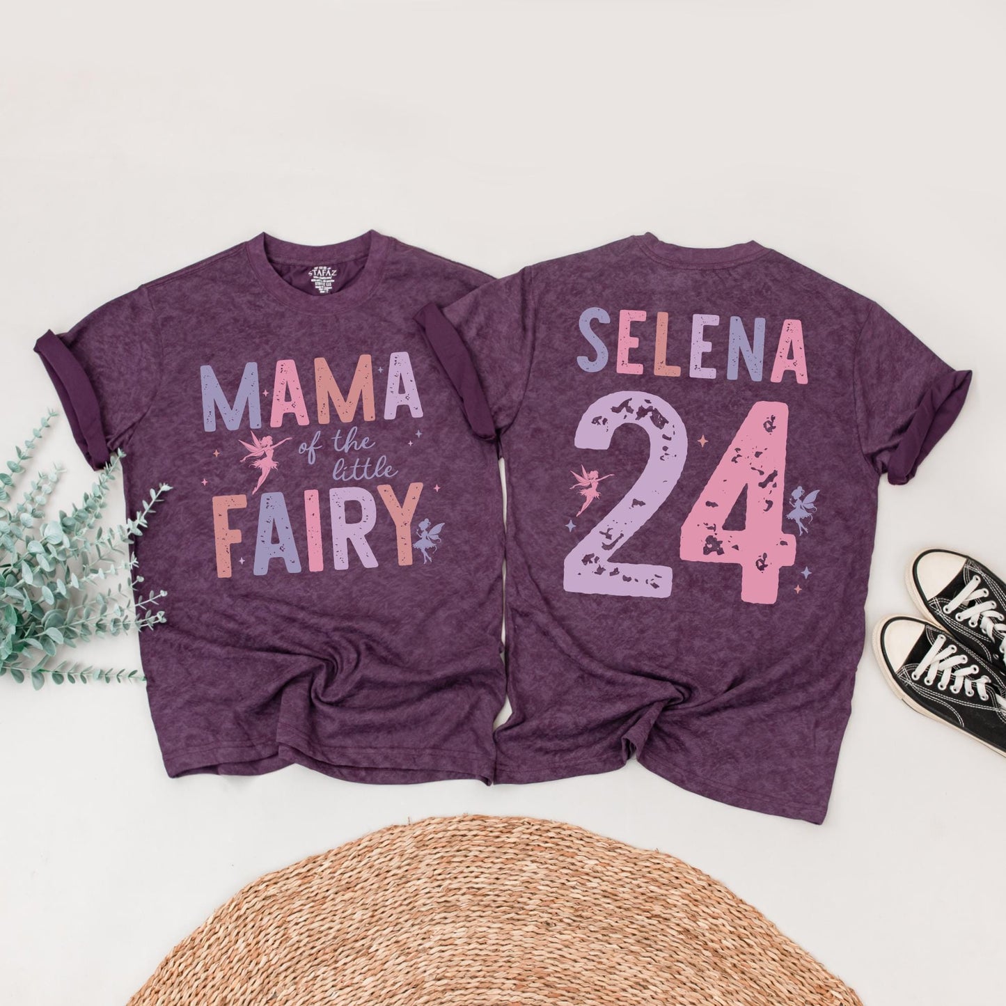 Fairy First Birthday Matching Family Shirts Rose Lavender Little Fairy Tee Girls 1st Birthday Outfit Custom Name Number Whimsical Vintage Style Party (138 chars)