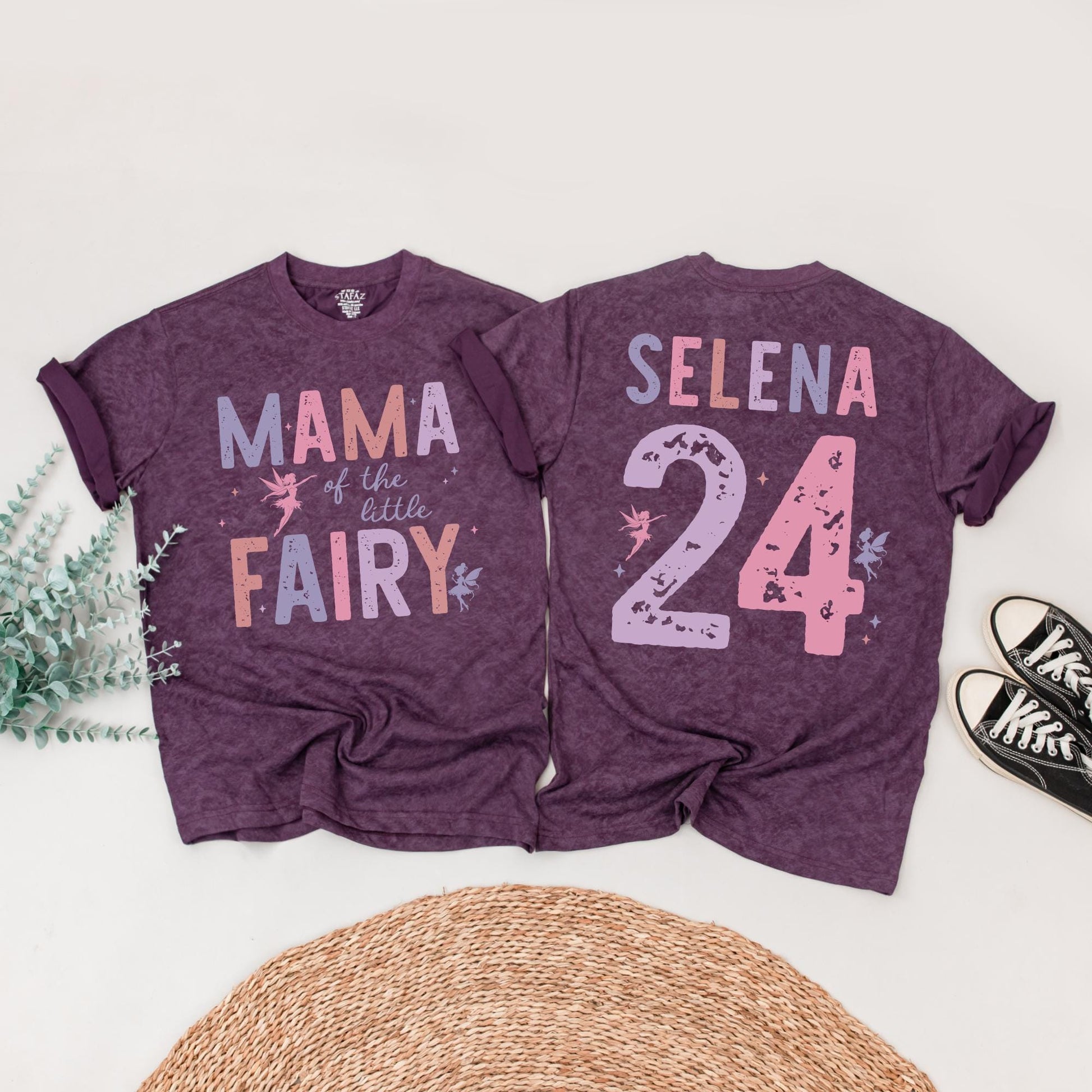 Fairy First Birthday Matching Family Shirts Rose Lavender Little Fairy Tee Girls 1st Birthday Outfit Custom Name Number Whimsical Vintage Style Party (138 chars)