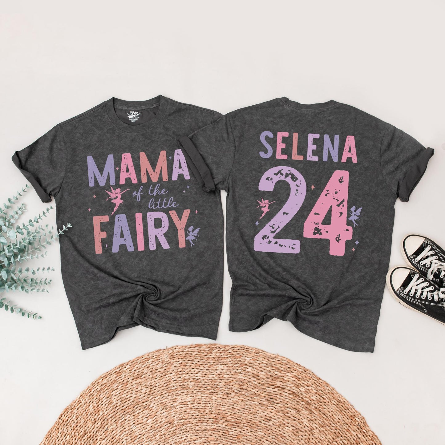 Fairy First Birthday Matching Family Shirts Rose Lavender Little Fairy Tee Girls 1st Birthday Outfit Custom Name Number Whimsical Vintage Style Party (138 chars)