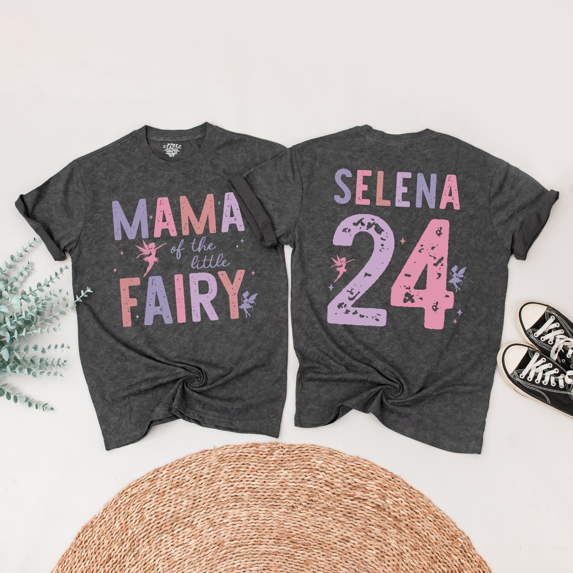 Fairy First Birthday Matching Family Shirts Rose Lavender Little Fairy Tee Girls 1st Birthday Outfit Custom Name Number Whimsical Vintage Style Party (138 chars)