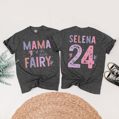 Fairy First Birthday Matching Family Shirts Rose Lavender Little Fairy Tee Girls 1st Birthday Outfit Custom Name Number Whimsical Vintage Style Party (138 chars)