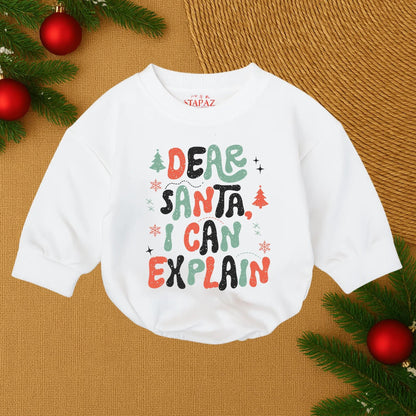 Dear Santa I Can Explain Bubble Romper Christmas Baby Bodysuit Cute Infant Girl First Xmas Birthday Outfit Soft Cotton Clothes