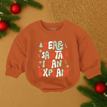 Dear Santa I Can Explain Bubble Romper Christmas Baby Bodysuit Cute Infant Girl First Xmas Birthday Outfit Soft Cotton Clothes