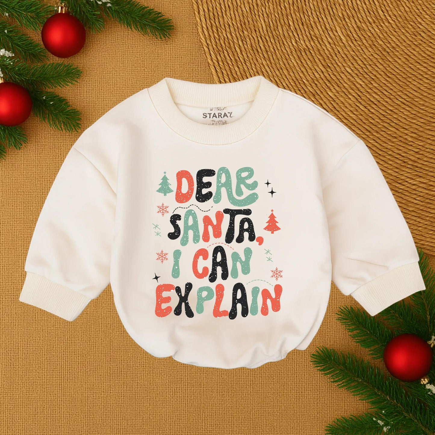 Dear Santa I Can Explain Bubble Romper Christmas Baby Bodysuit Cute Infant Girl First Xmas Birthday Outfit Soft Cotton Clothes