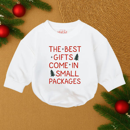 The Best Gifts Come in Small Packages Baby Bodysuit Red Festive Christmas Tree Cute Modern Holiday Baby Shower Gift