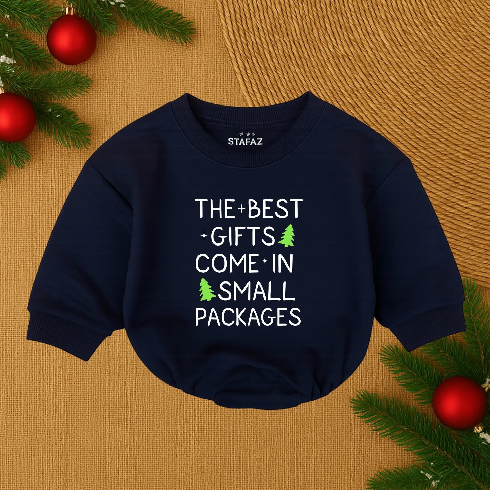 The Best Gifts Come in Small Packages Baby Bodysuit Red Festive Christmas Tree Cute Modern Holiday Baby Shower Gift