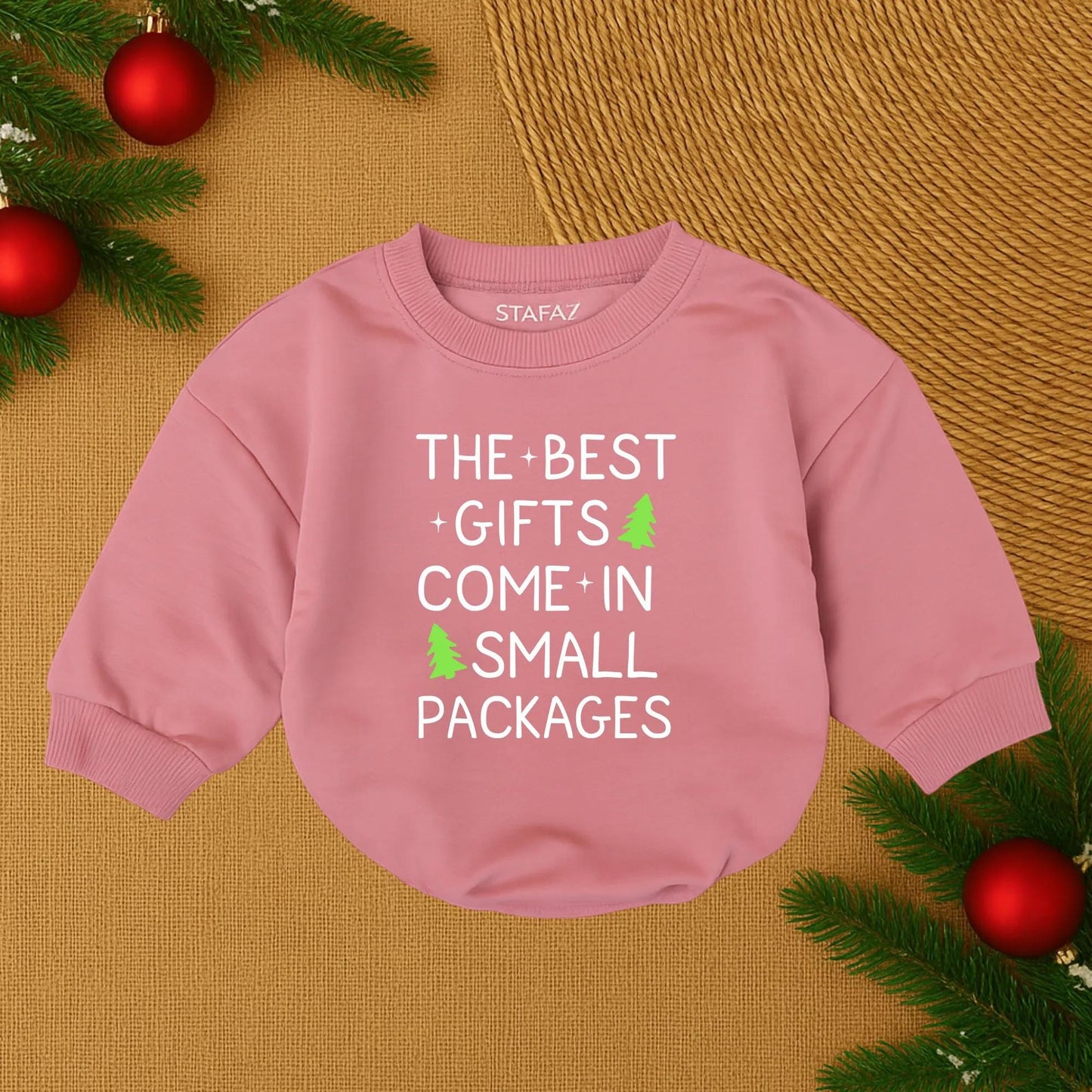 The Best Gifts Come in Small Packages Baby Bodysuit Red Festive Christmas Tree Cute Modern Holiday Baby Shower Gift