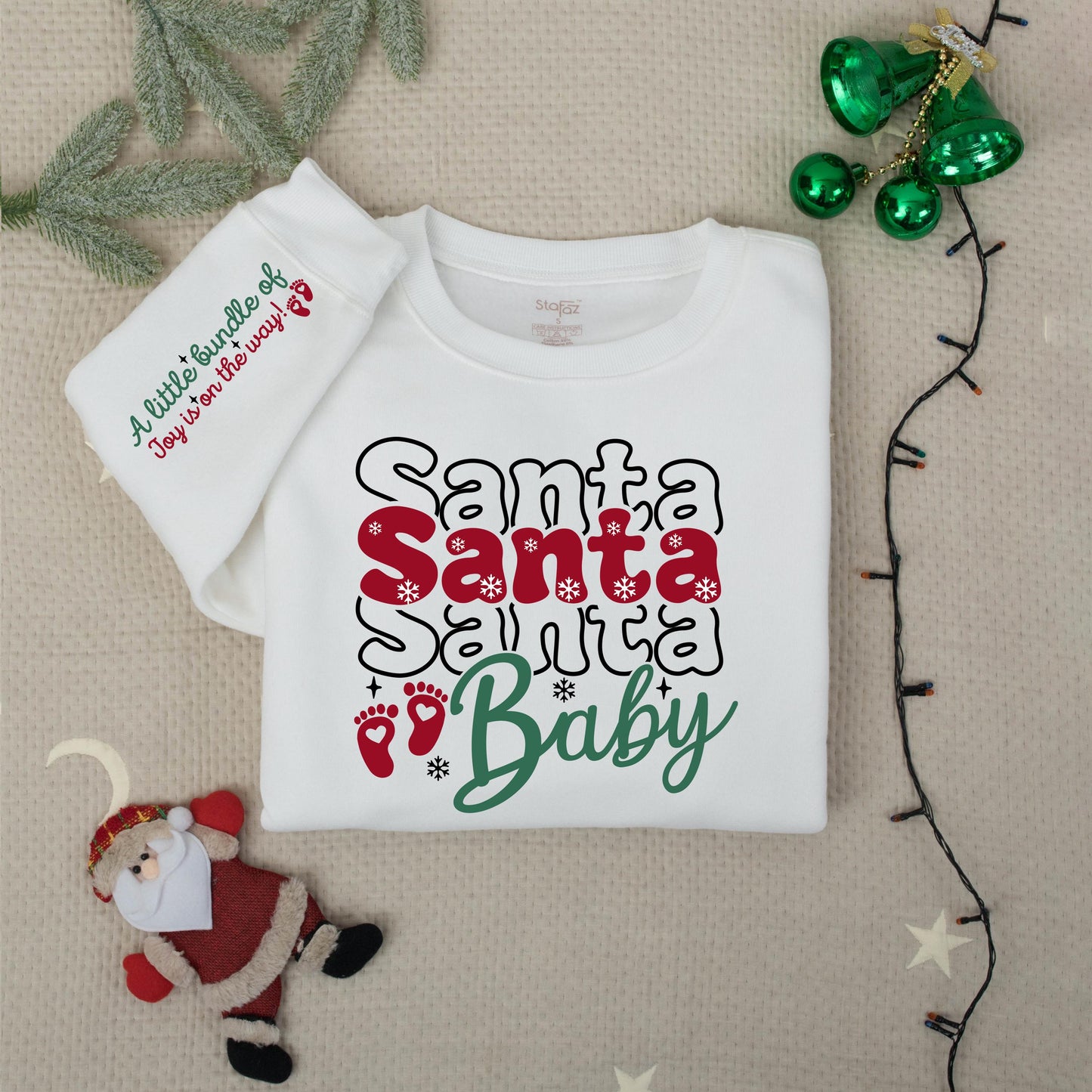 Santa Baby Christmas Pregnancy Sweater for Expecting Mom, "A Little Bundle Of Joy" Holiday Maternity Sweatshirt Gift