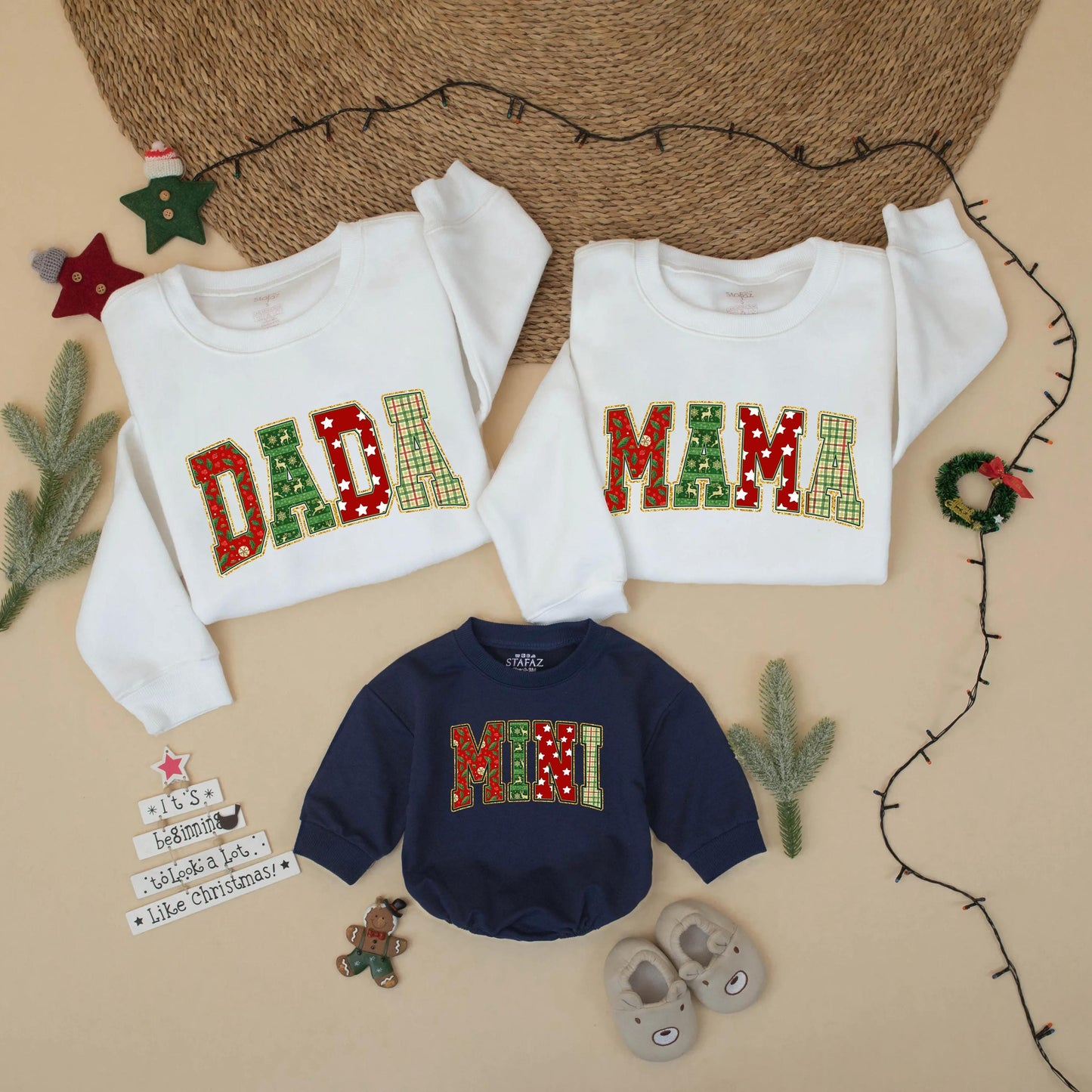 Retro Christmas Family Matching Sweatshirt DADA MAMA MINI Holiday Outfit Xmas Sweater Gift Mom Dad Baby