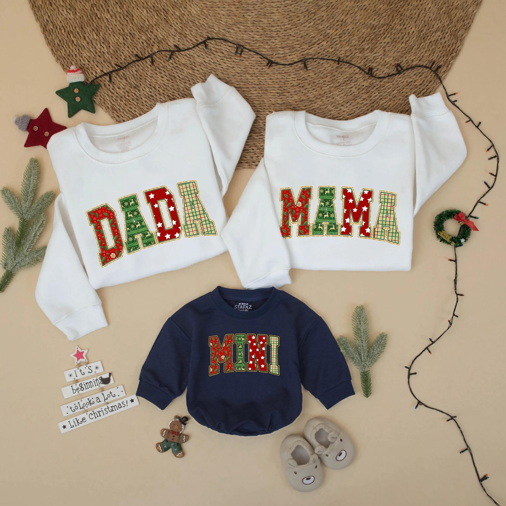 Retro Christmas Family Matching Sweatshirt DADA MAMA MINI Holiday Outfit Xmas Sweater Gift Mom Dad Baby