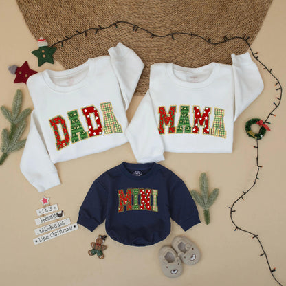 Retro Christmas Family Matching Sweatshirt DADA MAMA MINI Holiday Outfit Xmas Sweater Gift Mom Dad Baby