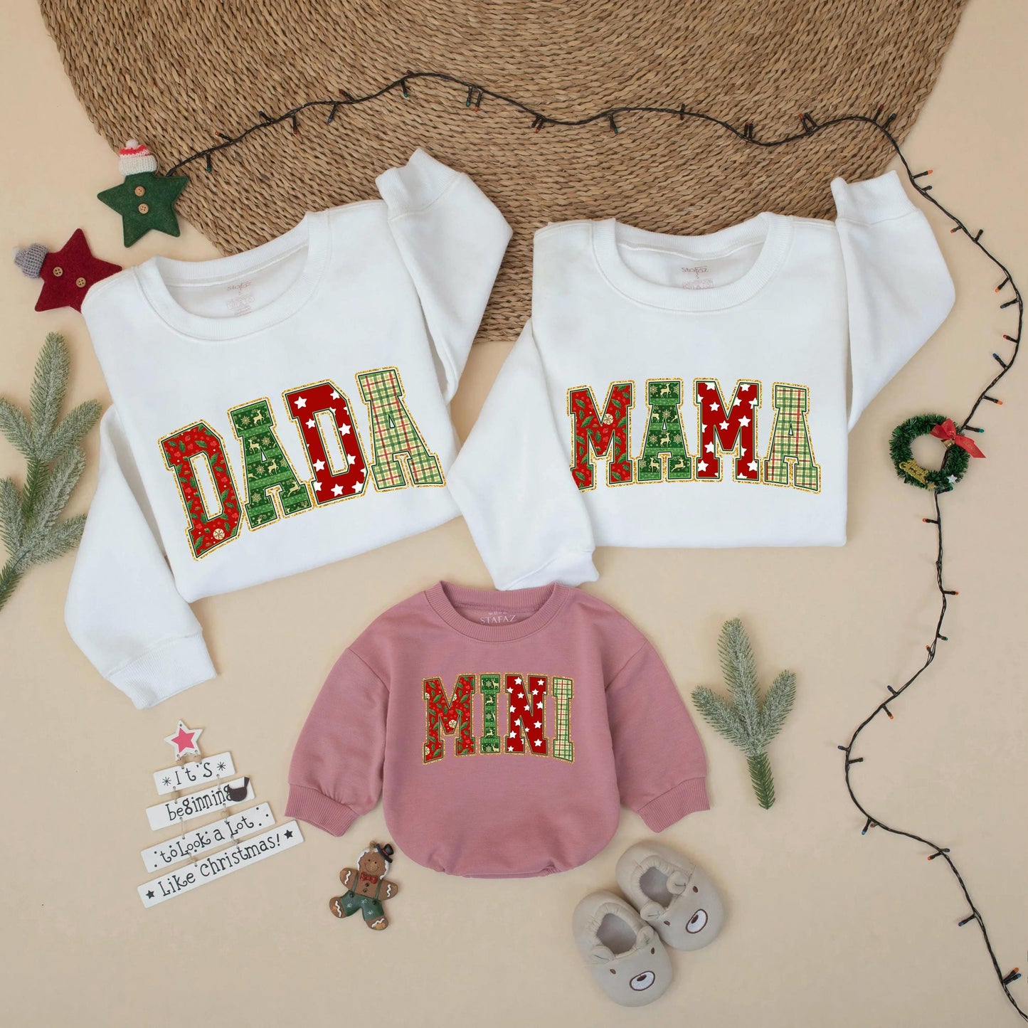 Retro Christmas Family Matching Sweatshirt DADA MAMA MINI Holiday Outfit Xmas Sweater Gift Mom Dad Baby