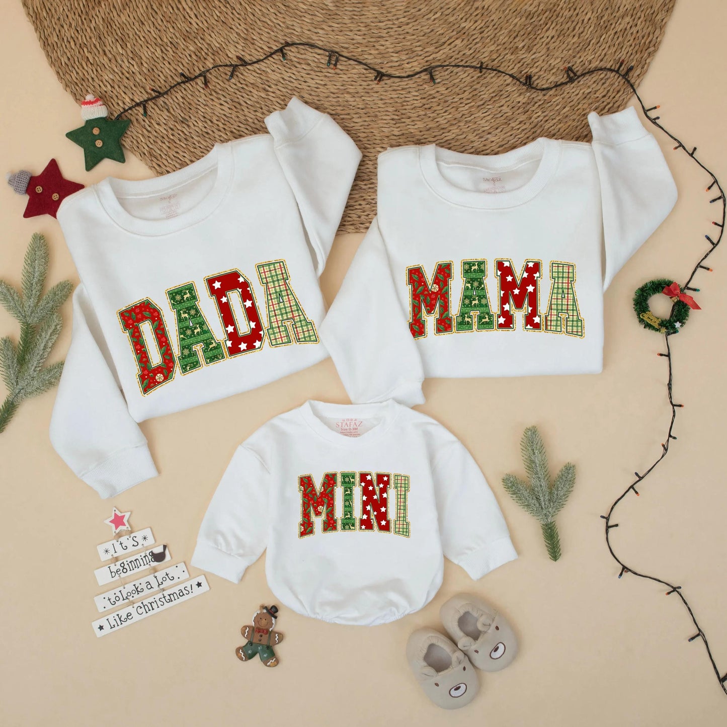 Retro Christmas Family Matching Sweatshirt DADA MAMA MINI Holiday Outfit Xmas Sweater Gift Mom Dad Baby