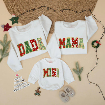 Retro Christmas Family Matching Sweatshirt DADA MAMA MINI Holiday Outfit Xmas Sweater Gift Mom Dad Baby