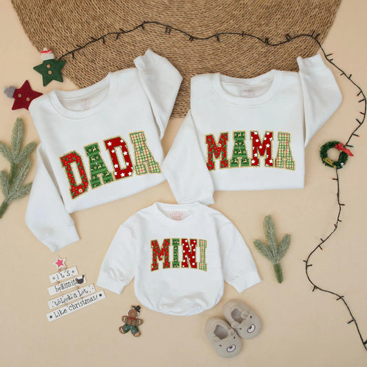 Retro Christmas Family Matching Sweatshirt DADA MAMA MINI Holiday Outfit Xmas Sweater Gift Mom Dad Baby