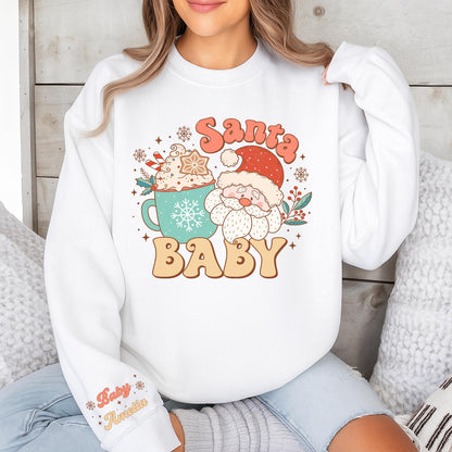 Personalized Retro Santa Baby Sweatshirt, Custom Name Holiday Crewneck, Cute Xmas Gift for Mom, Vintage Christmas Santa Claus Tee for Women's Outfit