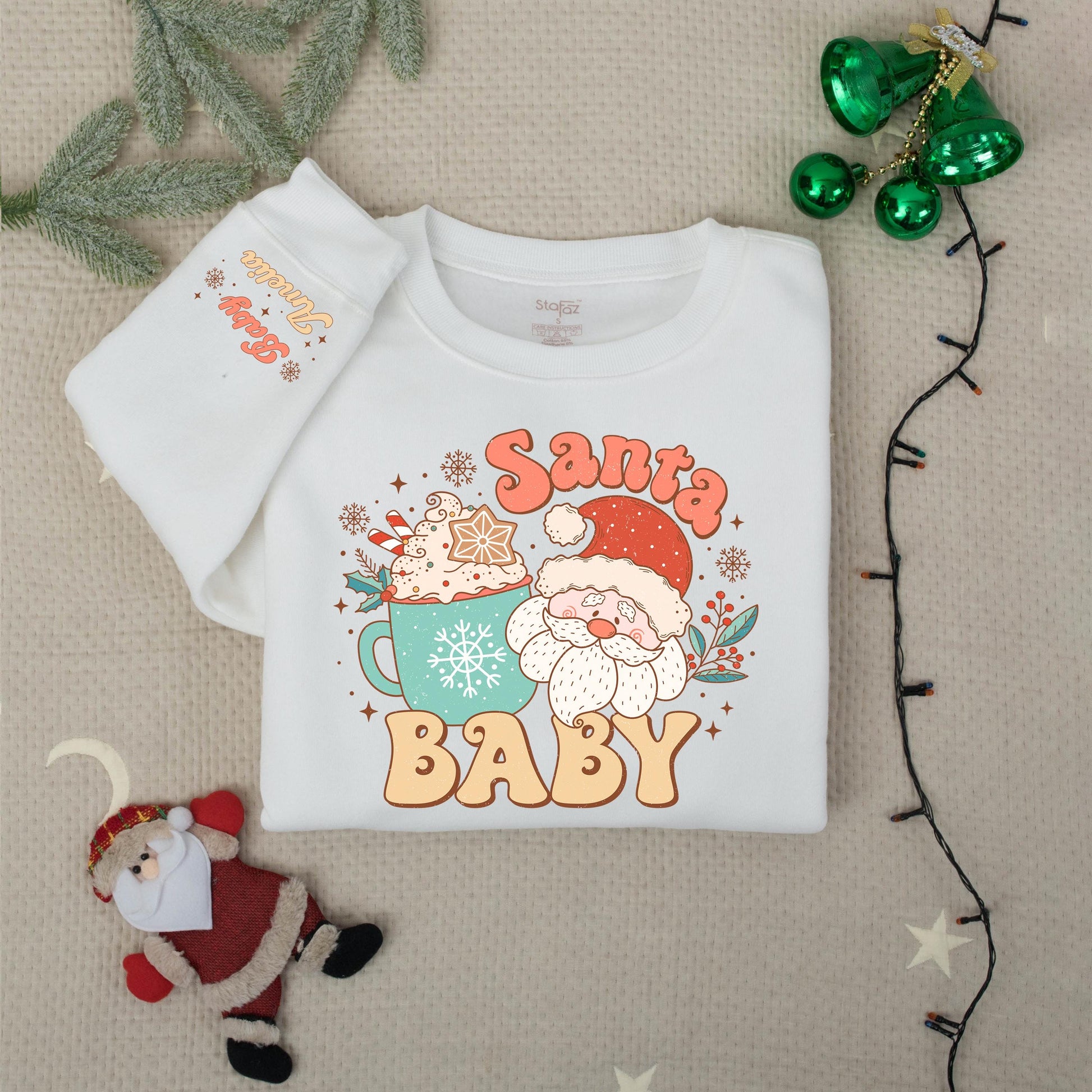 Personalized Retro Santa Baby Sweatshirt, Custom Name Holiday Crewneck, Cute Xmas Gift for Mom, Vintage Christmas Santa Claus Tee for Women's Outfit