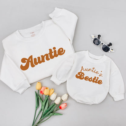 Auntie's Bestie & Nephew Matching Shirt Set Cute Kid Baby Shower Gift for New Aunt Niece Newborn Family Outfit