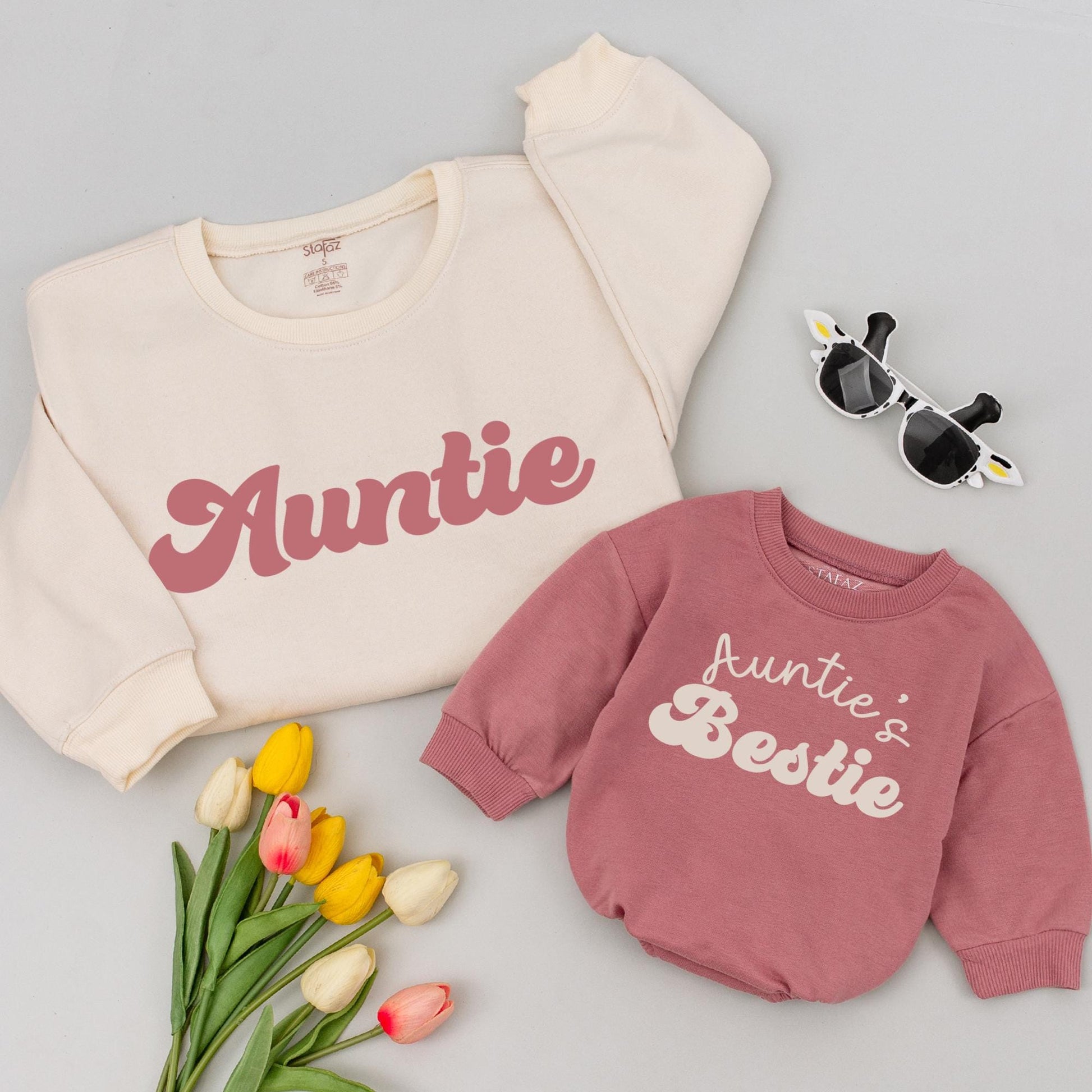 Auntie's Bestie & Nephew Matching Shirt Set Cute Kid Baby Shower Gift for New Aunt Niece Newborn Family Outfit