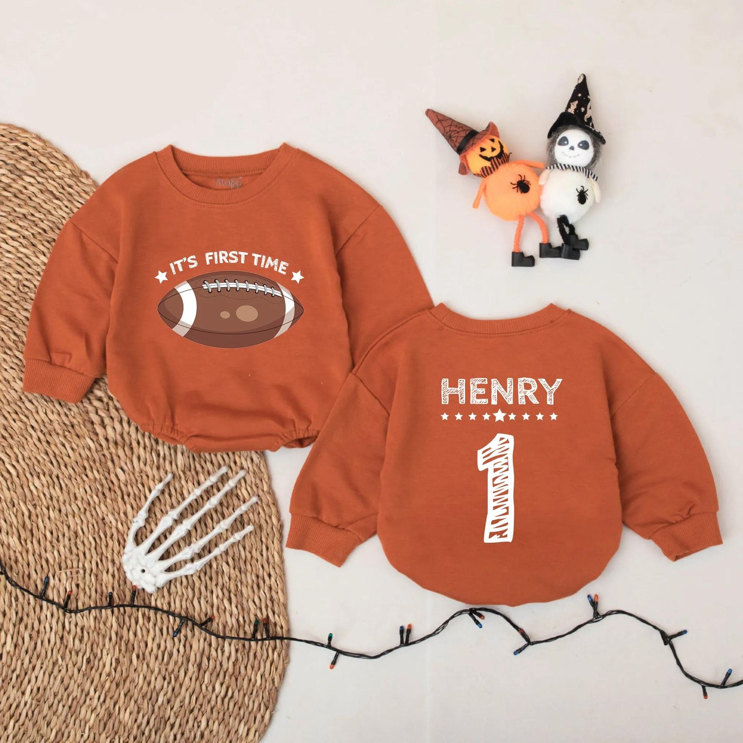 Football First Birthday Romper Set, Touchdown Outfit for Baby Boy, One Year Old Celebration, Gridiron Birthday Party Shirt, Adorable Photo Prop 139