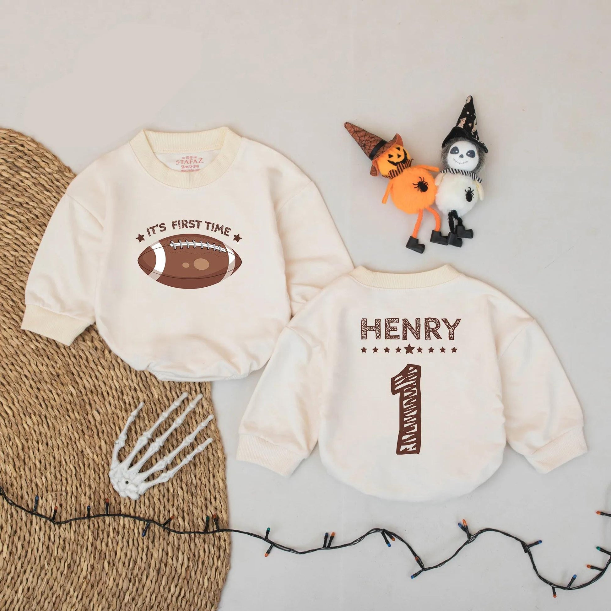 Football First Birthday Romper Set, Touchdown Outfit for Baby Boy, One Year Old Celebration, Gridiron Birthday Party Shirt, Adorable Photo Prop 139