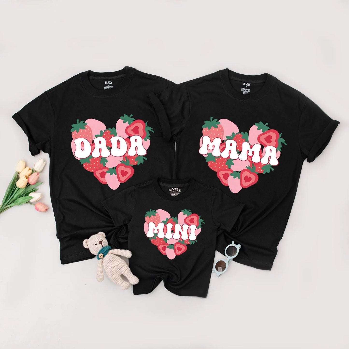 Matching Strawberry Heart 1st Birthday Shirts: Mama Dada Mini Outfits, Berry Cute Family Tee Sets, Baby Girl Boy