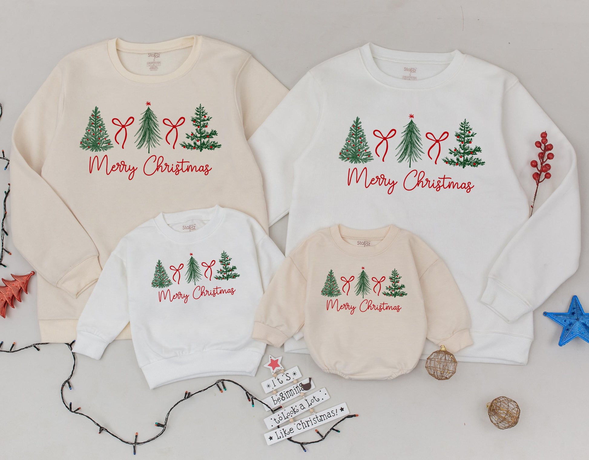 Family Christmas Matching Sweatshirt: Festive Tree & Bow Holiday Sweater, Trendy Xmas Gift Shirt, Merry Christmas Style, Winter Wear 139 chars