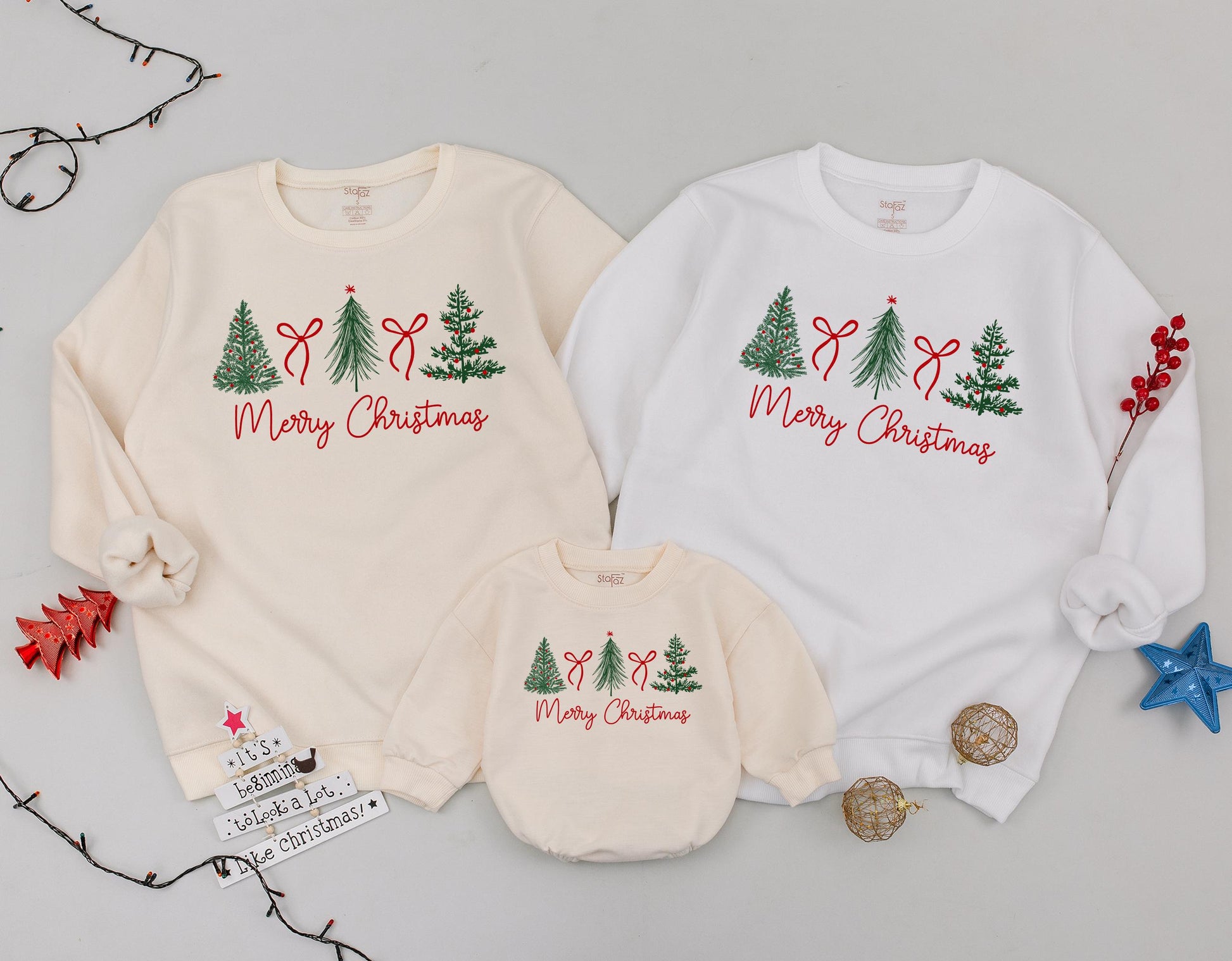Family Christmas Matching Sweatshirt: Festive Tree & Bow Holiday Sweater, Trendy Xmas Gift Shirt, Merry Christmas Style, Winter Wear 139 chars