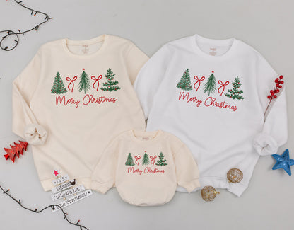 Family Christmas Matching Sweatshirt: Festive Tree & Bow Holiday Sweater, Trendy Xmas Gift Shirt, Merry Christmas Style, Winter Wear 139 chars