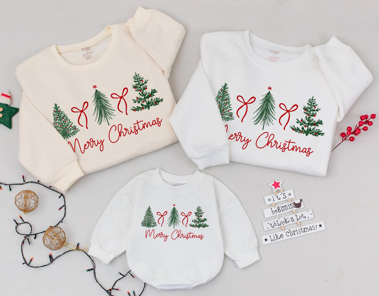 Family Christmas Matching Sweatshirt: Festive Tree & Bow Holiday Sweater, Trendy Xmas Gift Shirt, Merry Christmas Style, Winter Wear 139 chars
