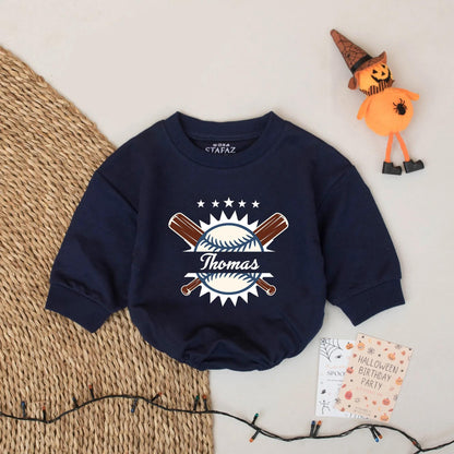 Custom Name Baseball Baby Bodysuit Boy Baseball Romper Bubble Outfit Baseball Season Game Day Gift