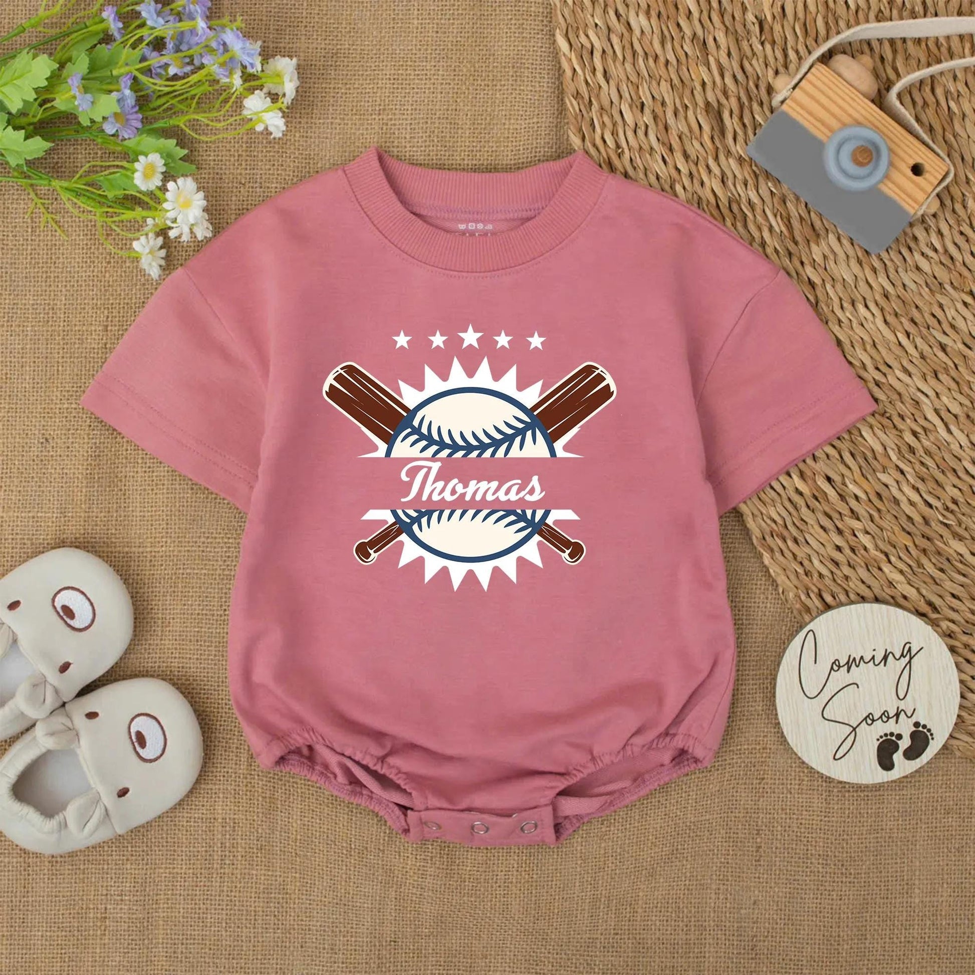 Custom Name Baseball Baby Bodysuit Boy Baseball Romper Bubble Outfit Baseball Season Game Day Gift