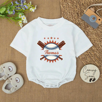 Custom Name Baseball Baby Bodysuit Boy Baseball Romper Bubble Outfit Baseball Season Game Day Gift