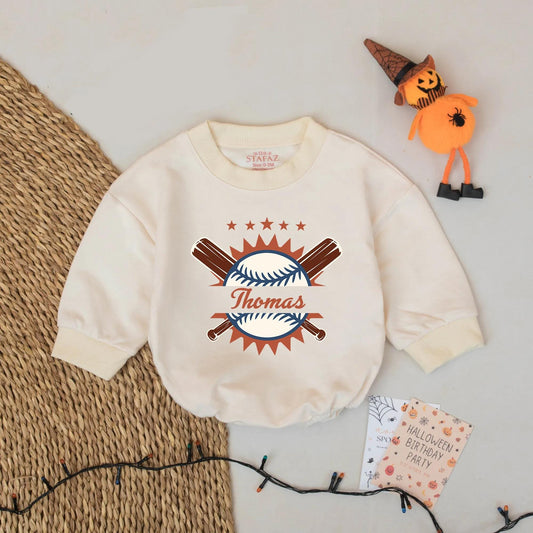 Custom Name Baseball Baby Bodysuit Boy Baseball Romper Bubble Outfit Baseball Season Game Day Gift