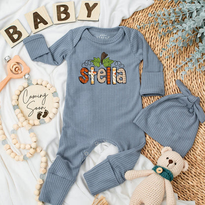 Personalized Name Pumpkin Baby Bodysuit Cute Thanksgiving Outfit Newborn Fall Romper Autumn Baby Girl First Thanksgiving Clothes Gift