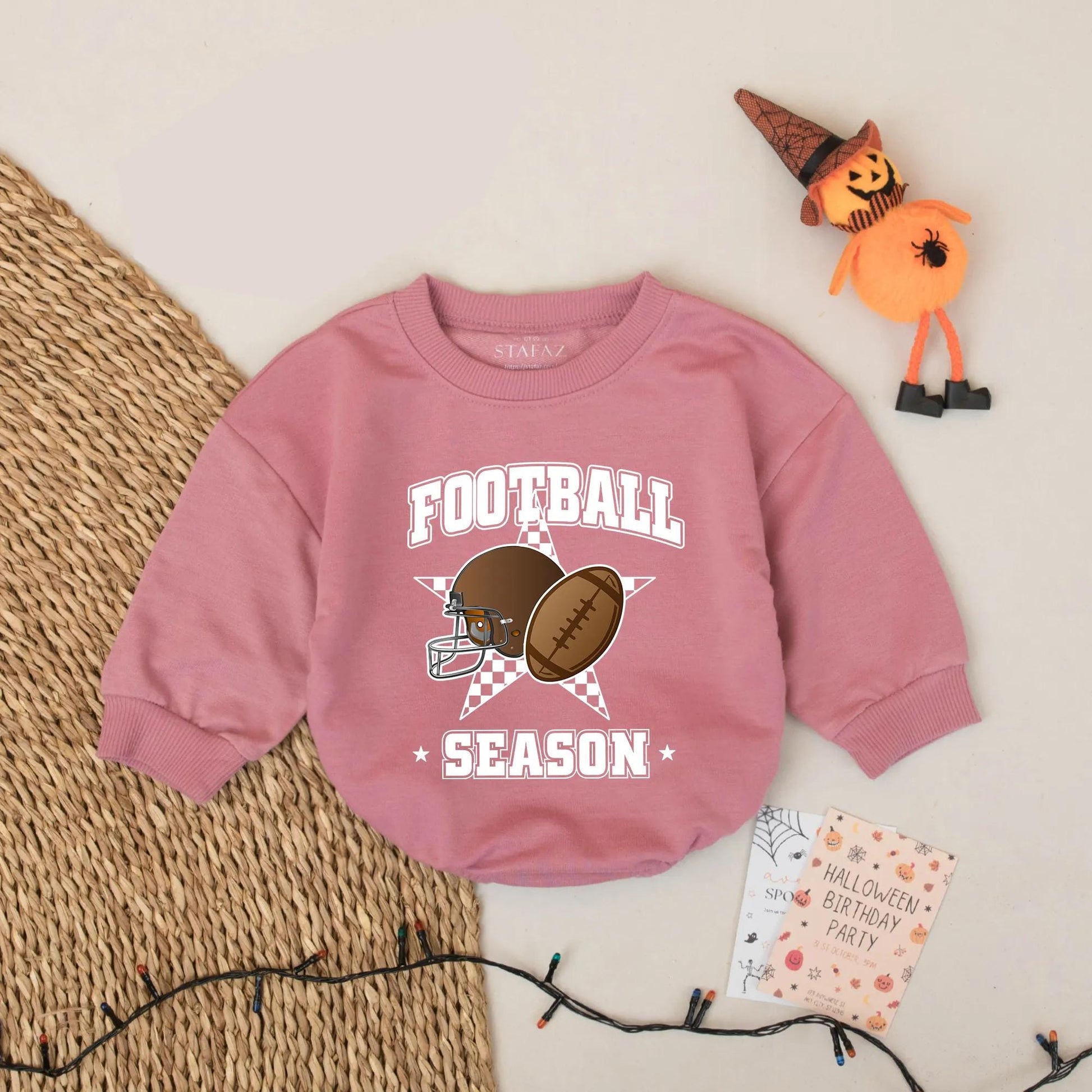 Football Season Baby Bubble Romper Game Day Helmet Star Checkerboard Design Brown Shades Playful Sporty Bodysuit Newborn Outfit Fall Clothes