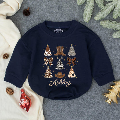 Ashley Howdy Christmas Baby Bubble Romper Personalized Western Cowboy Outfit Toddler First Christmas Gift Browns Creams