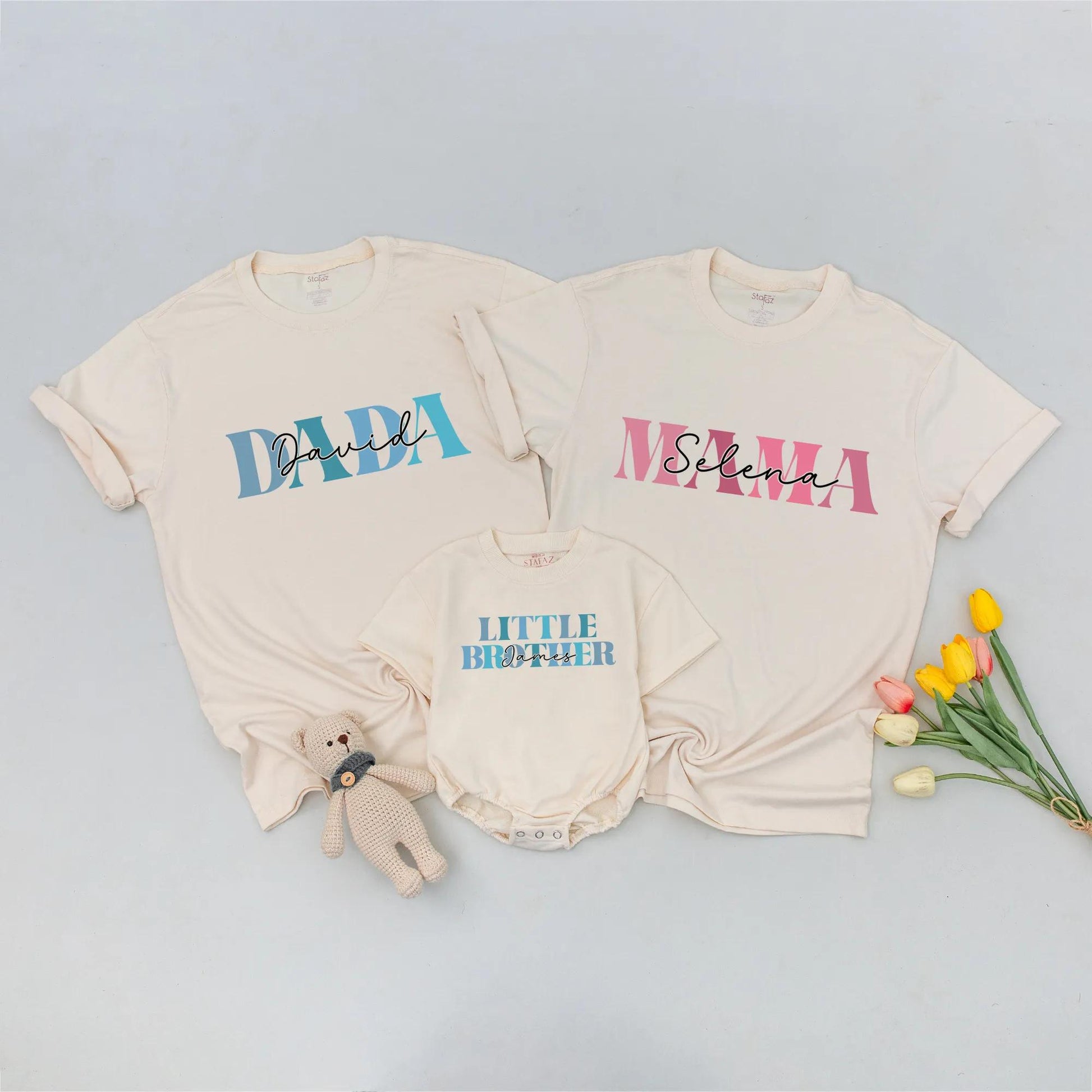 Matching Family Name Shirts, Custom Mama Bear, Dada Bear, Big Sister, Little Brother, Personalized Modern Script Tees, Baby Announcement Outfit, Gifts