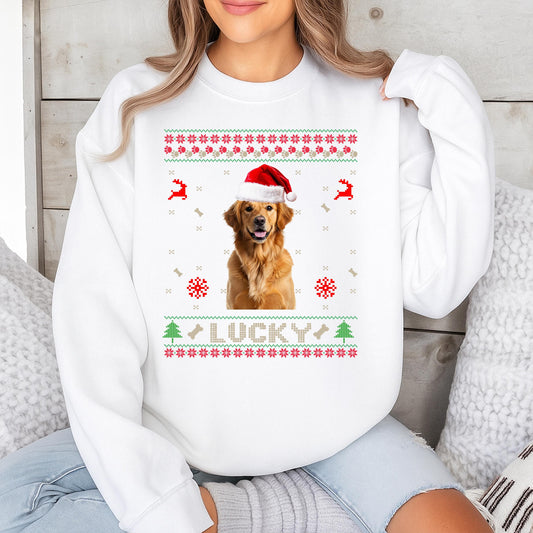 Custom Dog Photo Christmas Sweatshirt Merry Dogmas Ugly Holiday Gift for Pet Lovers Funny Xmas Shirt