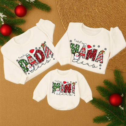 Personalized Mama Claus and Mini Claus Christmas Sweatshirts Festive Trees Candy Cane Design Family Holiday Matching Mommy Daughter Sweater