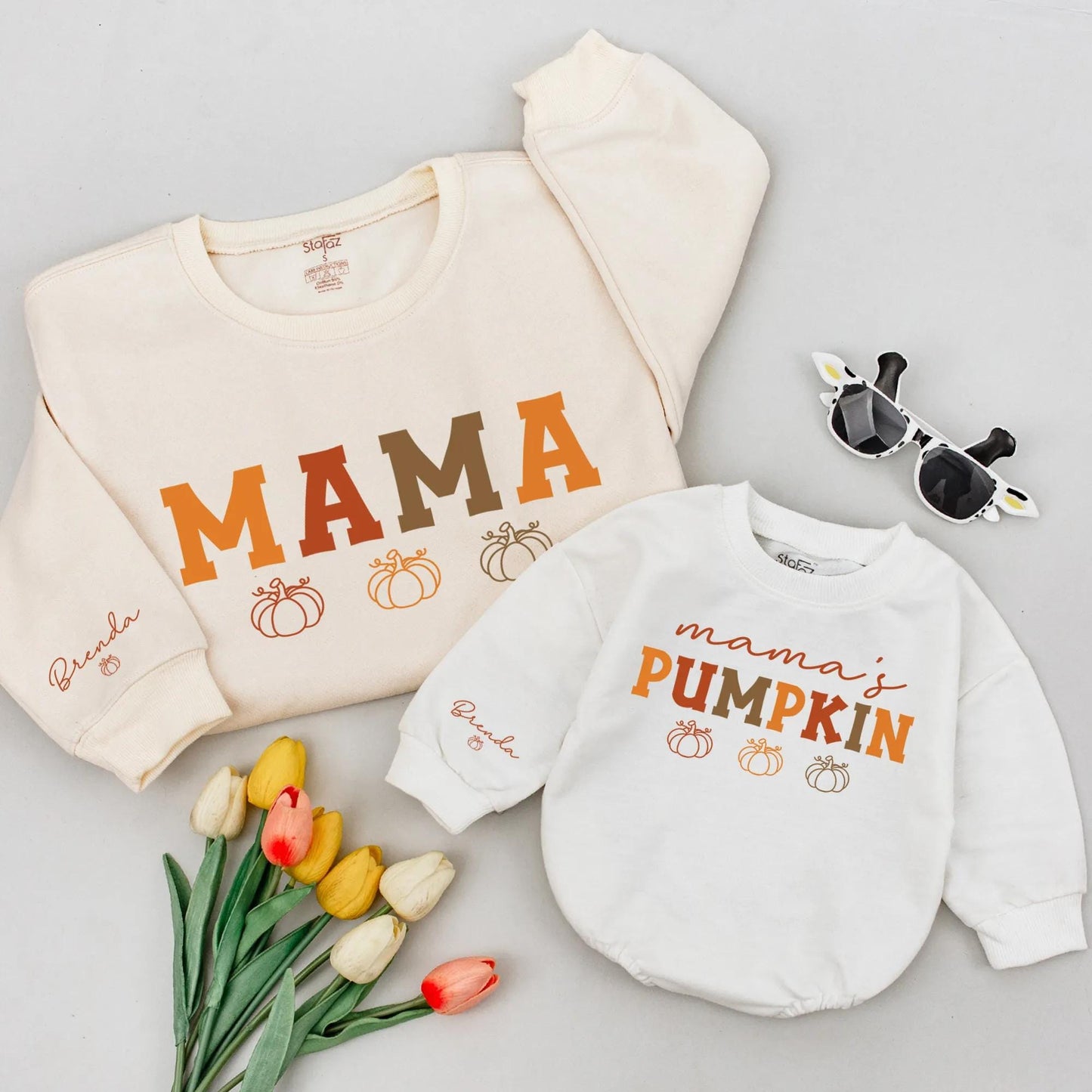 Mama and Mama's Pumpkin Patch Matching Family Sweatshirts Cozy Fall Mommy and Me Outfits Thanksgiving Shirt