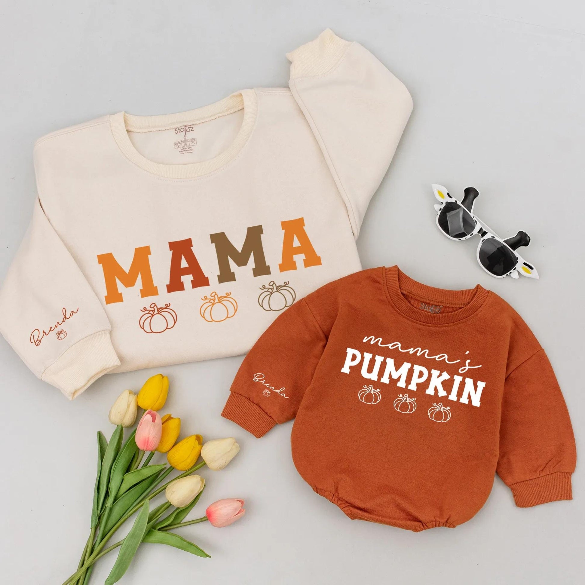 Mama and Mama's Pumpkin Patch Matching Family Sweatshirts Cozy Fall Mommy and Me Outfits Thanksgiving Shirt